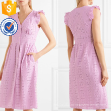Вышитые хлопка без рукавов розовый Раффлед V-образным вырезом летнее платье Производство Оптовая продажа женской одежды (TA0303D)